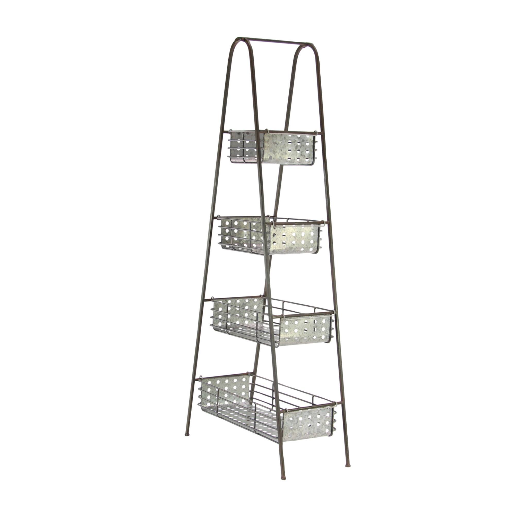 Farmhouse Black Metallic 4-Tier Storage Rack